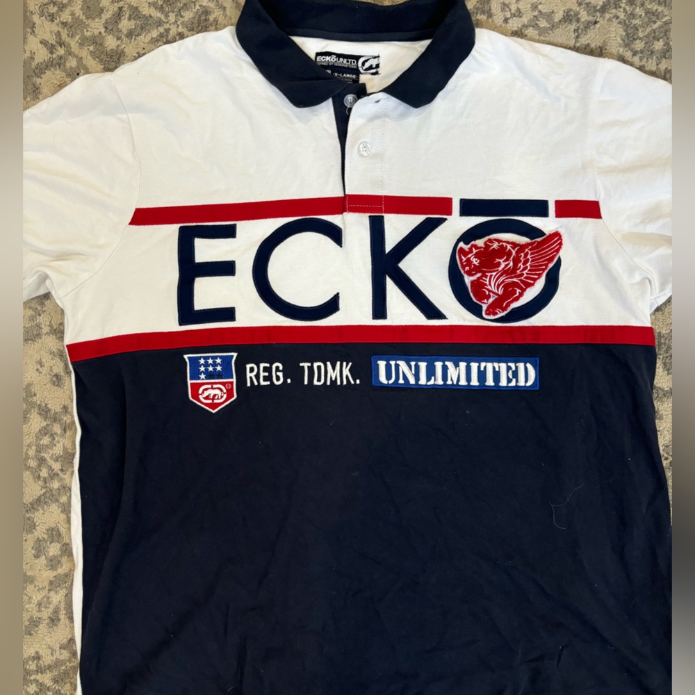 Ecko Unlimited Blue and White Polo Shirt Casual Style